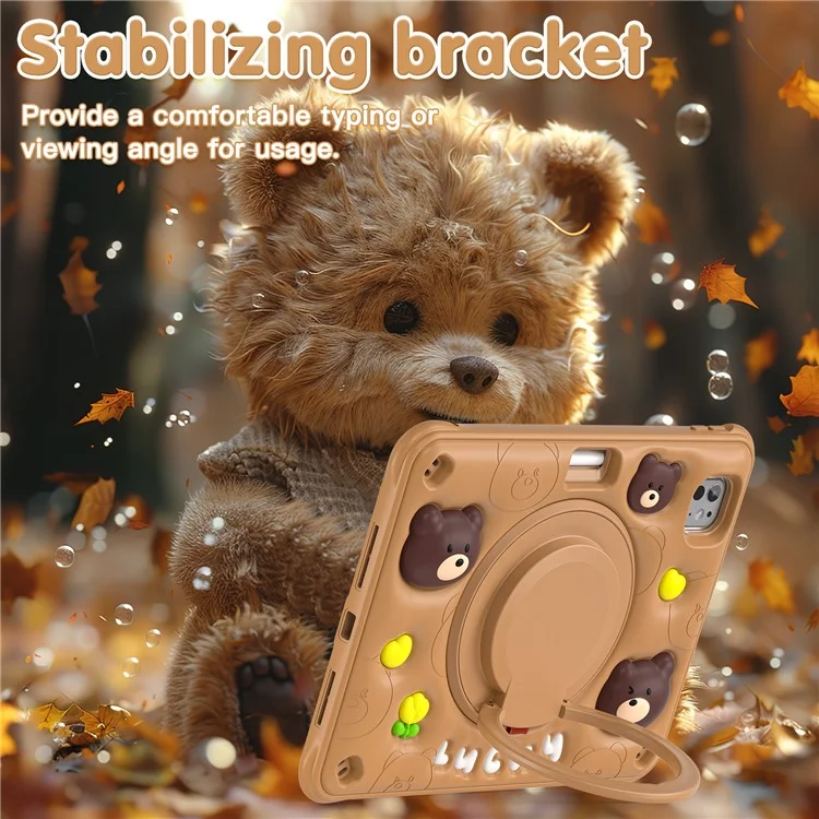 Для Ipad Pro 11 (2024) Case Kickstand Pc+силиконовый+силиконо+тпу Cartoon Bear Bear Tablet Cover