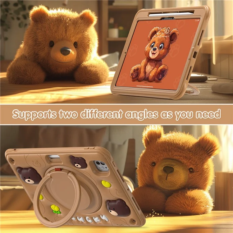 Для Ipad Pro 11 (2024) Case Kickstand Pc+силиконовый+силиконо+тпу Cartoon Bear Bear Tablet Cover