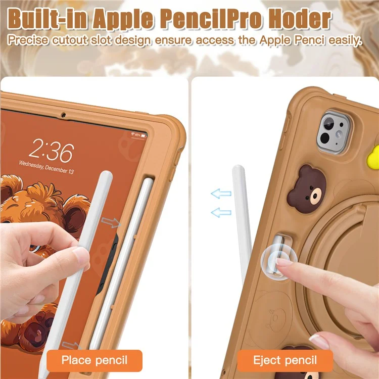 Для Ipad Pro 11 (2024) Case Kickstand Pc+силиконовый+силиконо+тпу Cartoon Bear Bear Tablet Cover