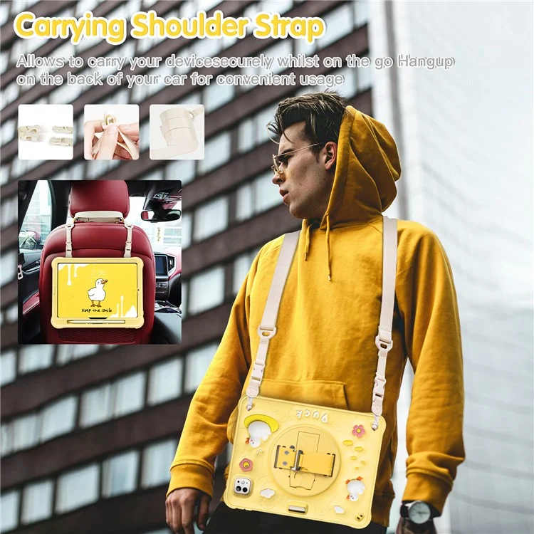 Pour Ipad Pro 11 (2024) Case Avec Bandoulière Modèle de Canard Strap Kickstand pc + Silicone + Tpu Couvercle