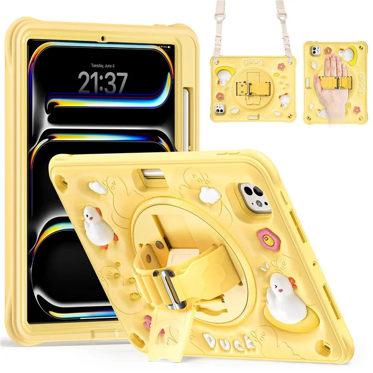 Pour Ipad Pro 11 (2024) Case Avec Bandoulière Modèle de Canard Strap Kickstand pc + Silicone + Tpu Couvercle