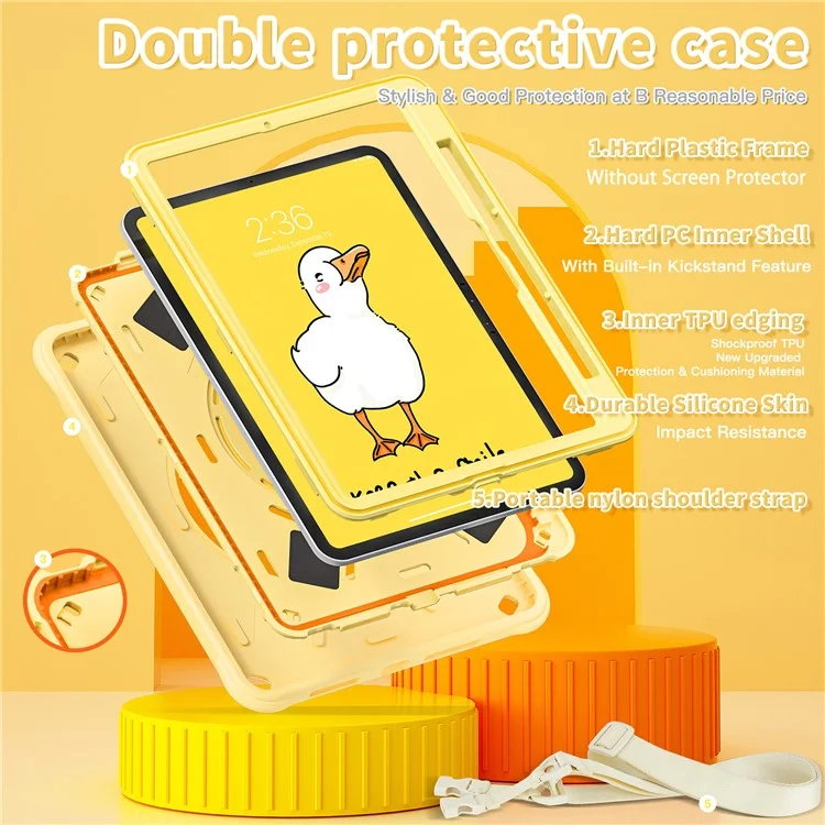 Pour Ipad Pro 11 (2024) Case Avec Bandoulière Modèle de Canard Strap Kickstand pc + Silicone + Tpu Couvercle