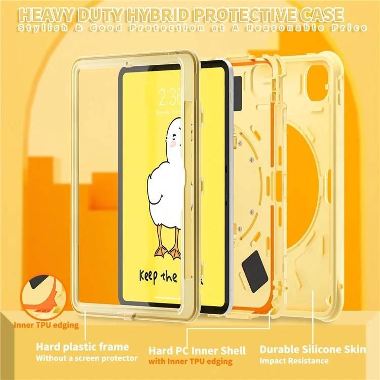 Pour Ipad Pro 11 (2024) Case Avec Bandoulière Modèle de Canard Strap Kickstand pc + Silicone + Tpu Couvercle