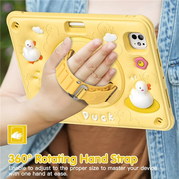 Pour Ipad Pro 11 (2024) Case Avec Bandoulière Modèle de Canard Strap Kickstand pc + Silicone + Tpu Couvercle