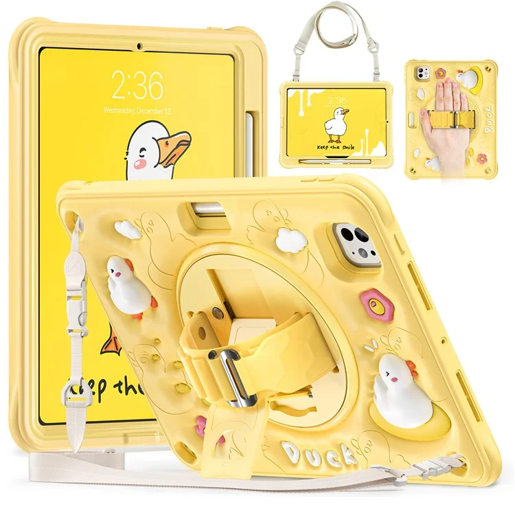 Pour Ipad Pro 11 (2024) Case Avec Bandoulière Modèle de Canard Strap Kickstand pc + Silicone + Tpu Couvercle