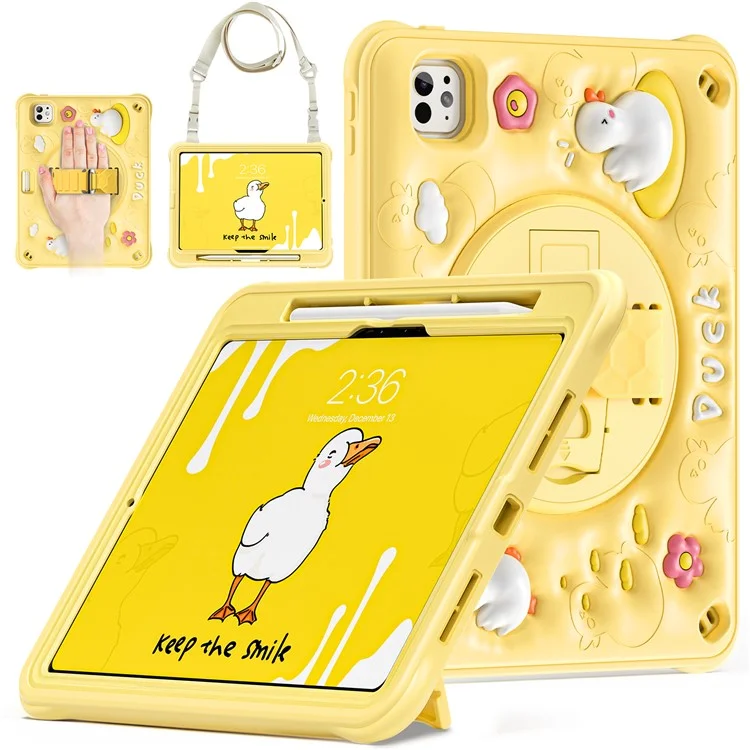 Pour Ipad Pro 11 (2024) Case Avec Bandoulière Modèle de Canard Strap Kickstand pc + Silicone + Tpu Couvercle