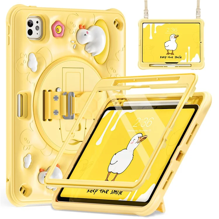 Pour Ipad Pro 11 (2024) Case Avec Bandoulière Modèle de Canard Strap Kickstand pc + Silicone + Tpu Couvercle