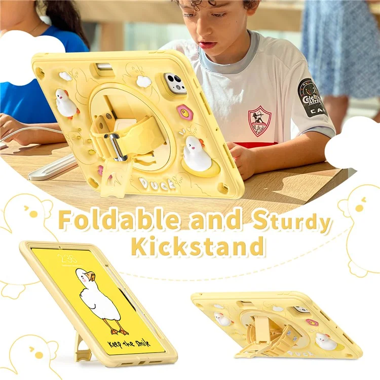 Pour Ipad Pro 11 (2024) Case Avec Bandoulière Modèle de Canard Strap Kickstand pc + Silicone + Tpu Couvercle