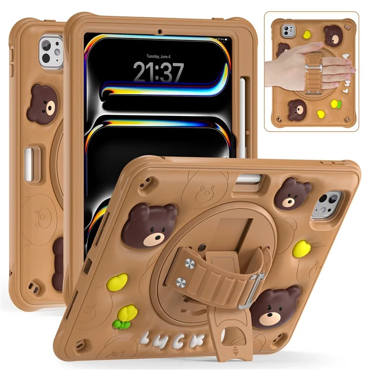 For iPad Pro 11 (2024) Case Bear Pattern PC+Silicone+TPU Kickstand Tablet Cover