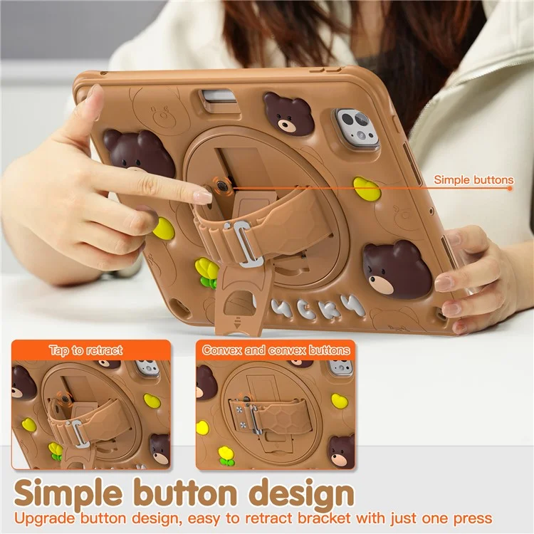 For iPad Pro 11 (2024) Case Bear Pattern PC+Silicone+TPU Kickstand Tablet Cover