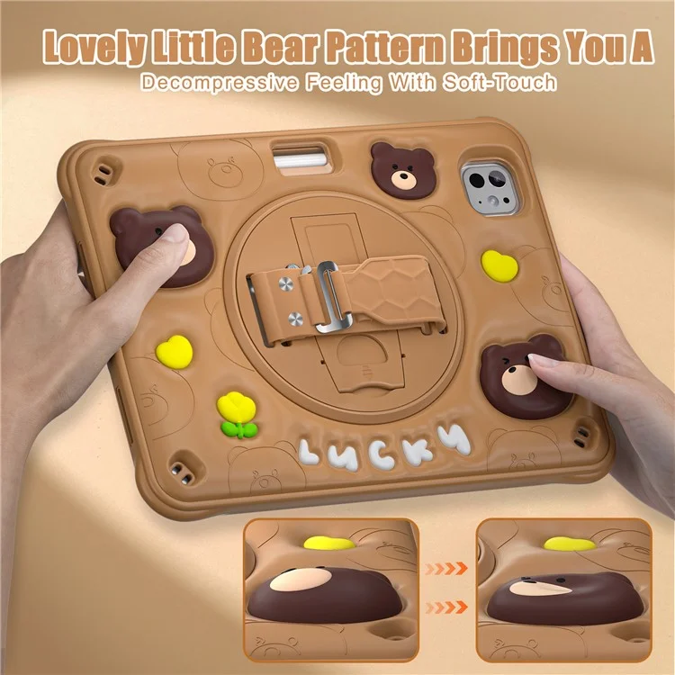 For iPad Pro 11 (2024) Case Bear Pattern PC+Silicone+TPU Kickstand Tablet Cover