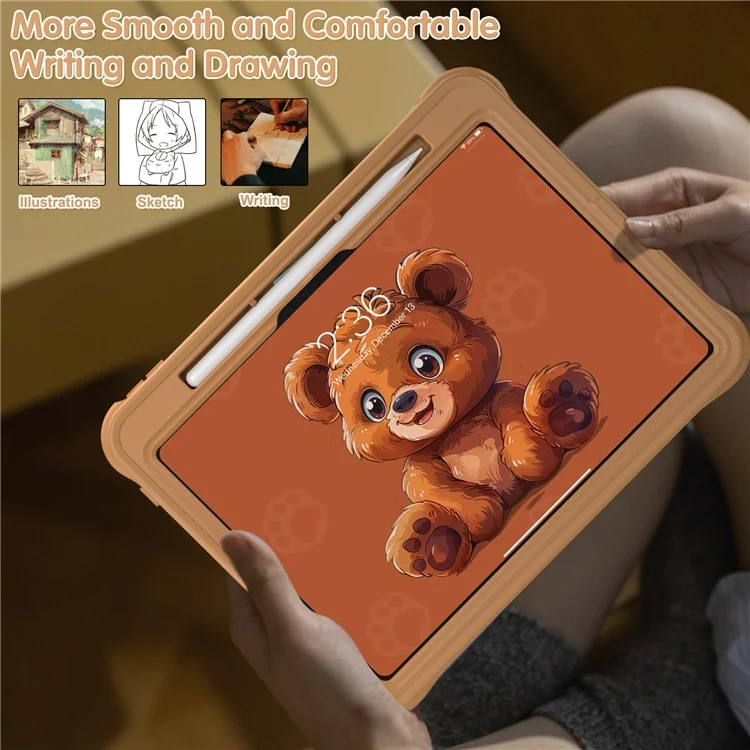 For iPad Pro 11 (2024) Case Bear Pattern PC+Silicone+TPU Kickstand Tablet Cover
