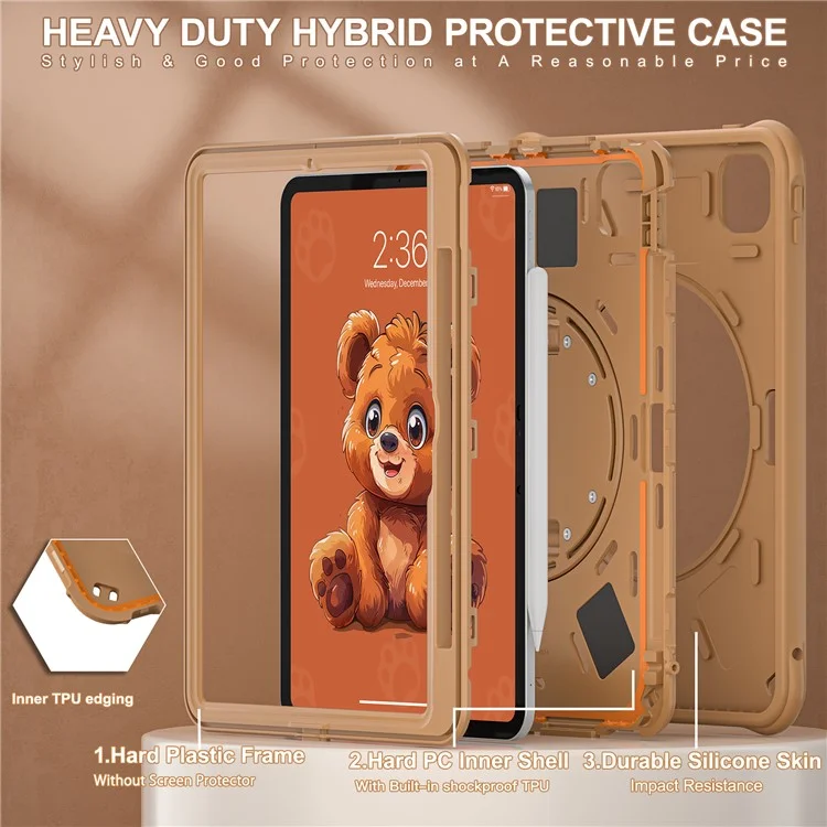 For iPad Pro 11 (2024) Case Bear Pattern PC+Silicone+TPU Kickstand Tablet Cover
