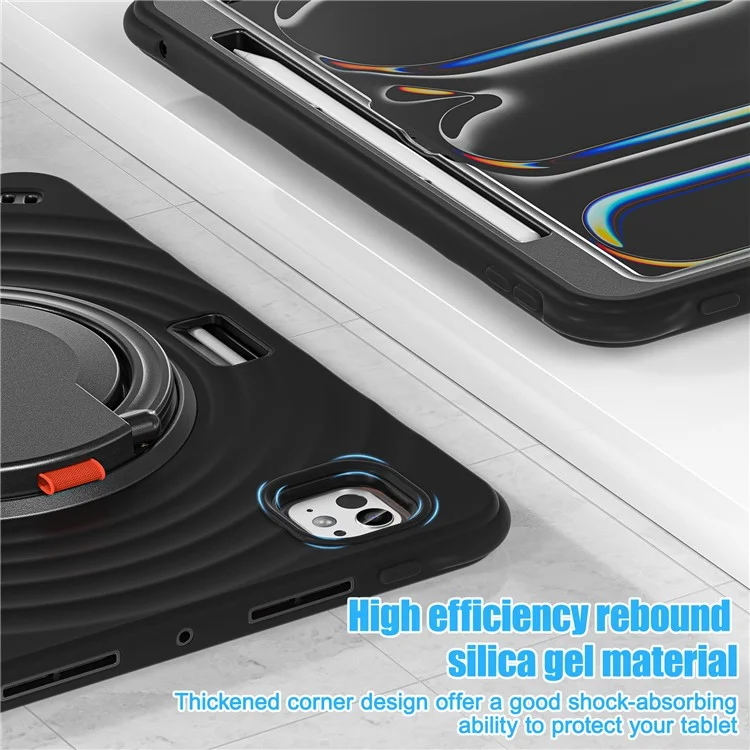 For iPad Pro 11 (2024) Case Rotatable Hand Grip Kickstand PC+Silicone+TPU Tablet Cover - Black