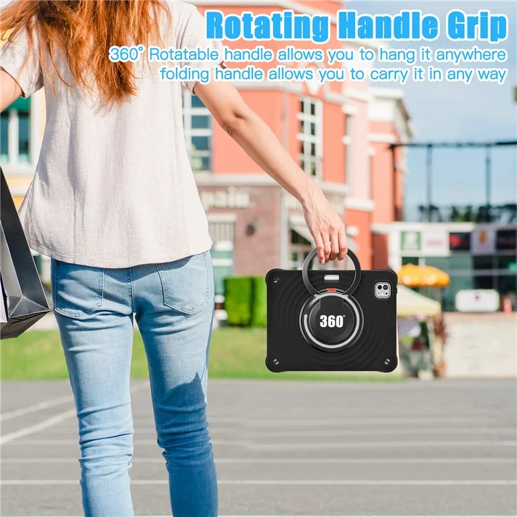 For iPad Pro 11 (2024) Case Rotatable Hand Grip Kickstand PC+Silicone+TPU Tablet Cover - Black