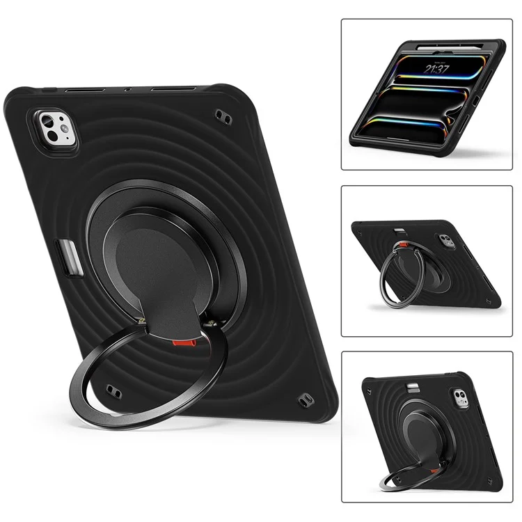 For iPad Pro 11 (2024) Case Rotatable Hand Grip Kickstand PC+Silicone+TPU Tablet Cover - Black