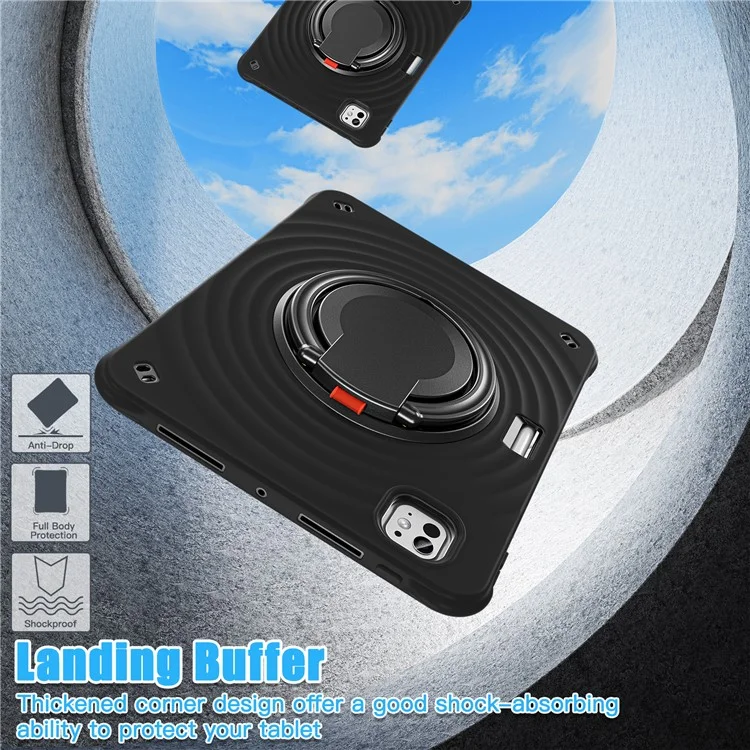 For iPad Pro 11 (2024) Case Rotatable Hand Grip Kickstand PC+Silicone+TPU Tablet Cover - Black