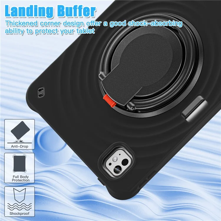 For iPad Pro 11 (2024) Case Rotatable Hand Grip Kickstand PC+Silicone+TPU Tablet Cover - Black