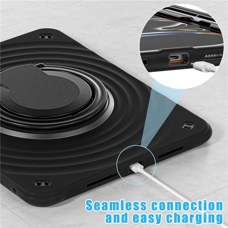 For iPad Pro 11 (2024) Case Rotatable Hand Grip Kickstand PC+Silicone+TPU Tablet Cover - Black
