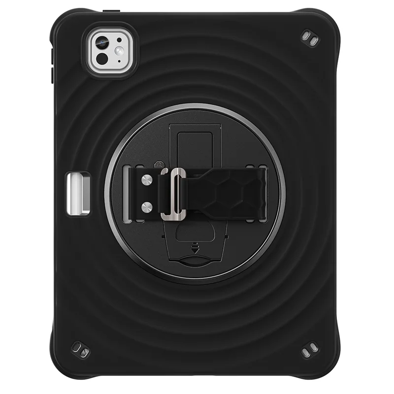 For iPad Pro 11 (2025) / 11 (2024) Case Hand Strap Kickstand TPU+PC+Silicone Tablet Cover - Black