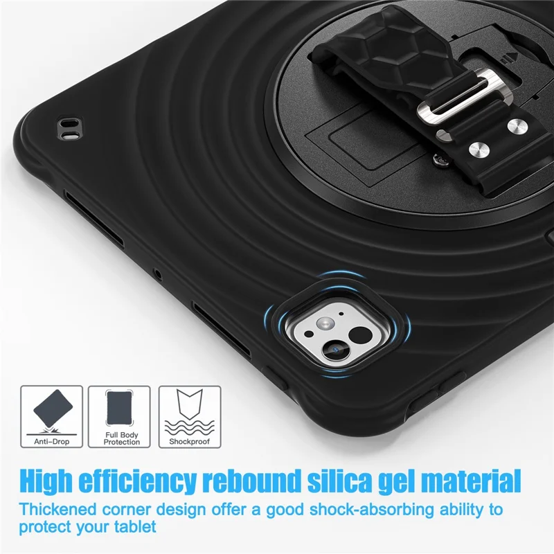 For iPad Pro 11 (2025) / 11 (2024) Case Hand Strap Kickstand TPU+PC+Silicone Tablet Cover - Black