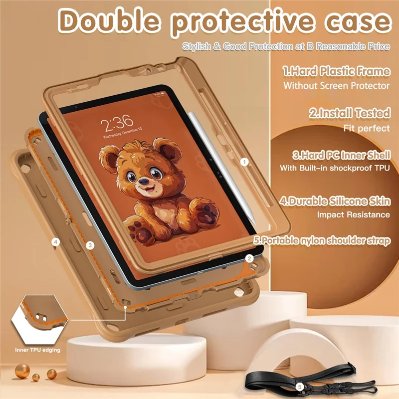 per ipad air 11 (2024) / air (2022) /(2020) / ipad pro 11 (2022) /(2021) /(2020) /(2018) case con pc a spalla pc+silicone+copertina del cavalletto tpu