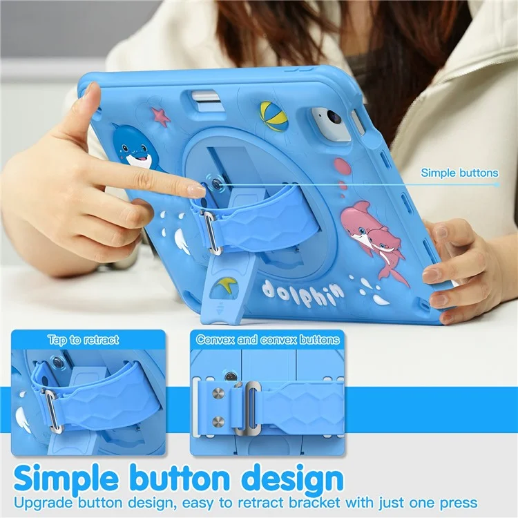pour ipad air 11 (2024) / air (2022) / (2020) / ipad pro 11 (2022) / (2021) / (2020) / (2018) case de tablette de kickstand mignonne de dauphin