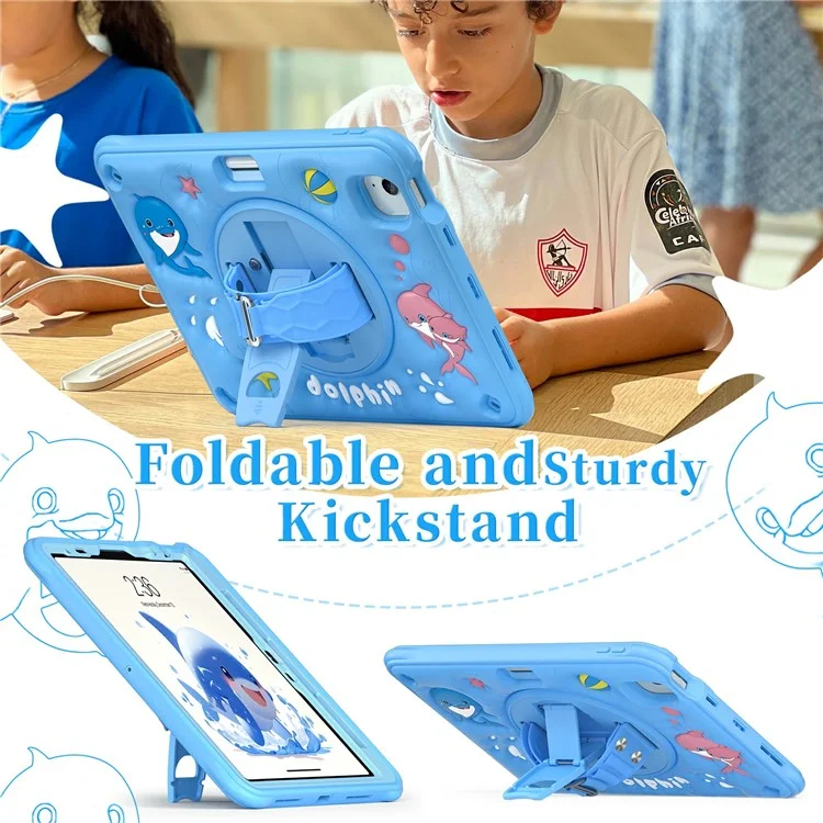pour ipad air 11 (2024) / air (2022) / (2020) / ipad pro 11 (2022) / (2021) / (2020) / (2018) case de tablette de kickstand mignonne de dauphin