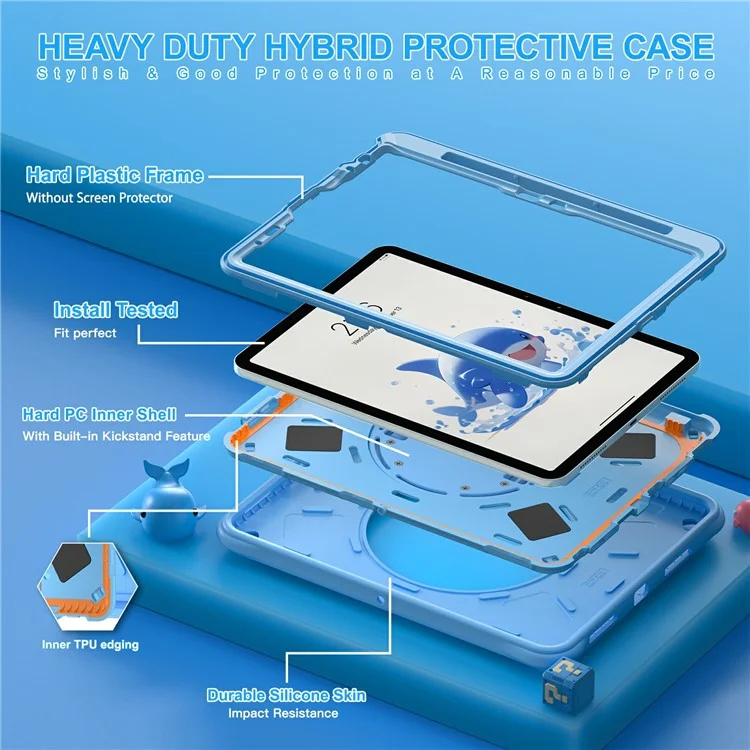 pour ipad air 11 (2024) / air (2022) / (2020) / ipad pro 11 (2022) / (2021) / (2020) / (2018) case de tablette de kickstand mignonne de dauphin