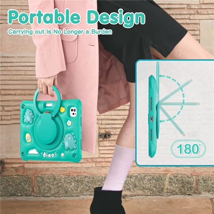 Для Ipad Pro 11 (2024) Case Cartoon Cartoon Dinosaur Kickstand PC+Silicone+TPU Tablet Cople