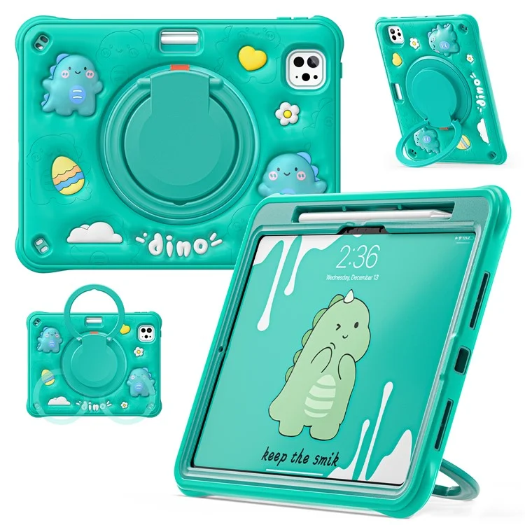 Для Ipad Pro 11 (2024) Case Cartoon Cartoon Dinosaur Kickstand PC+Silicone+TPU Tablet Cople