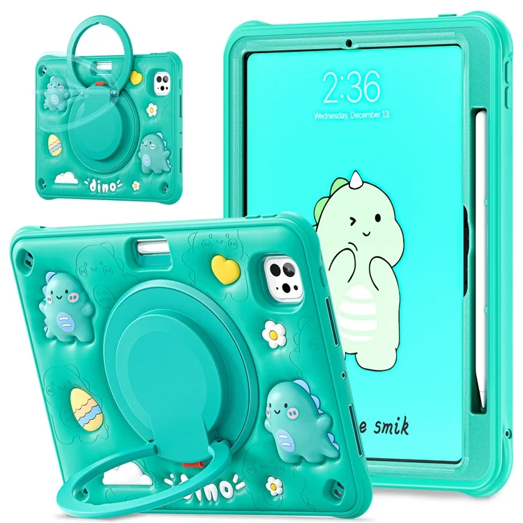 Для Ipad Pro 11 (2024) Case Cartoon Cartoon Dinosaur Kickstand PC+Silicone+TPU Tablet Cople
