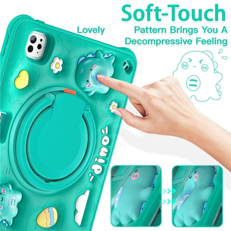 Для Ipad Pro 11 (2024) Case Cartoon Cartoon Dinosaur Kickstand PC+Silicone+TPU Tablet Cople