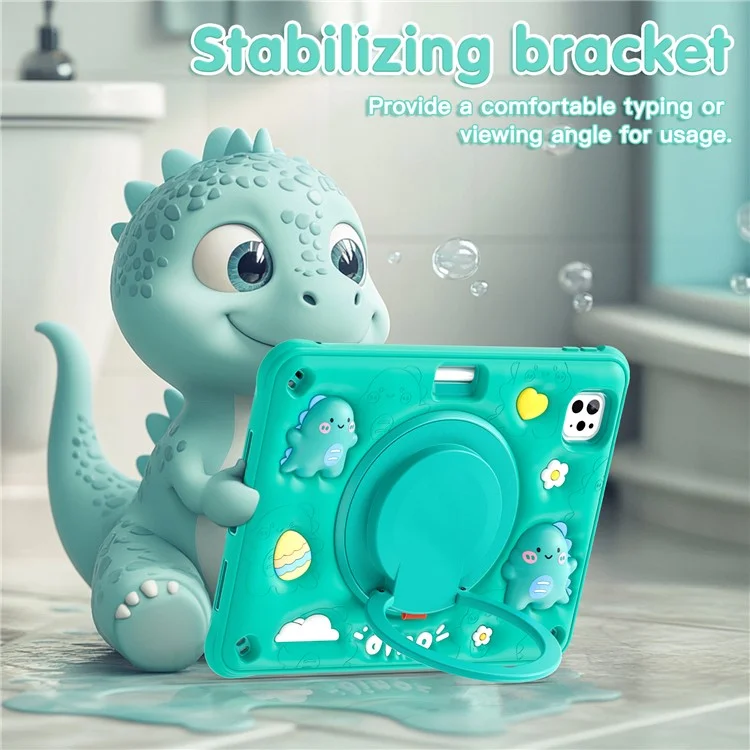 Для Ipad Pro 11 (2024) Case Cartoon Cartoon Dinosaur Kickstand PC+Silicone+TPU Tablet Cople