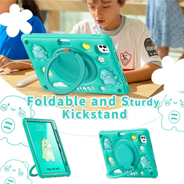 Для Ipad Pro 11 (2024) Case Cartoon Cartoon Dinosaur Kickstand PC+Silicone+TPU Tablet Cople