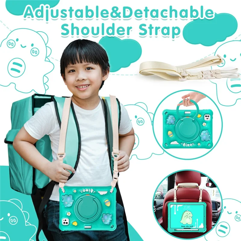 For iPad Pro 11 (2025) / 11 (2024) Case with Shoulder Strap Cartoon Dinosaur Kickstand PC+Silicone+TPU Tablet Cover