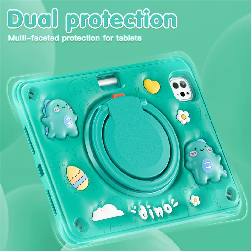 For iPad Pro 11 (2025) / 11 (2024) Case with Shoulder Strap Cartoon Dinosaur Kickstand PC+Silicone+TPU Tablet Cover