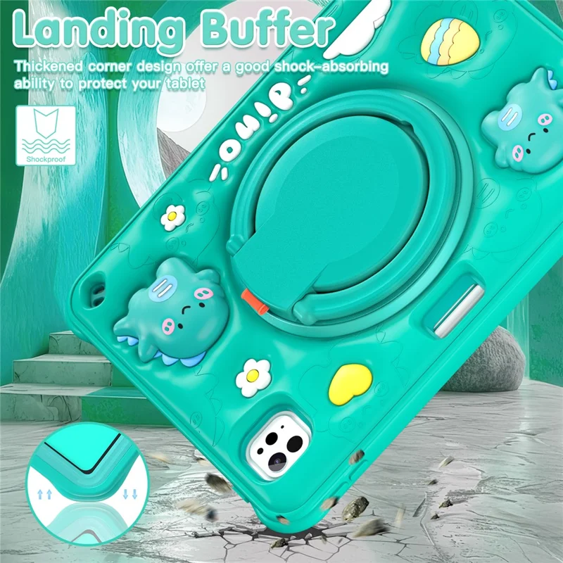 For iPad Pro 11 (2025) / 11 (2024) Case with Shoulder Strap Cartoon Dinosaur Kickstand PC+Silicone+TPU Tablet Cover