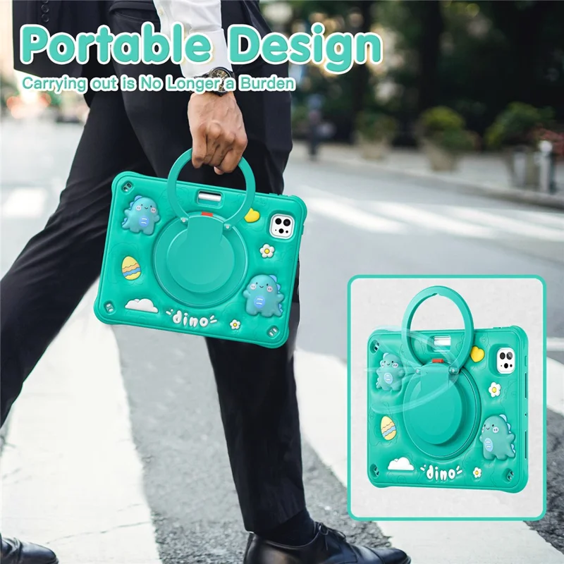 For iPad Pro 11 (2025) / 11 (2024) Case with Shoulder Strap Cartoon Dinosaur Kickstand PC+Silicone+TPU Tablet Cover