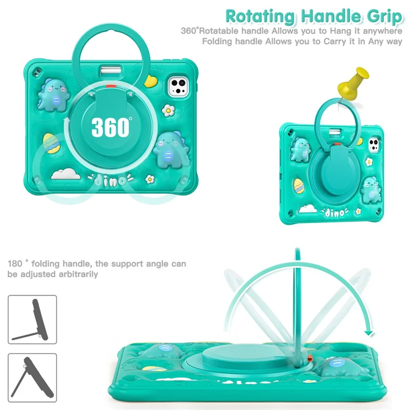 For iPad Pro 11 (2025) / 11 (2024) Case with Shoulder Strap Cartoon Dinosaur Kickstand PC+Silicone+TPU Tablet Cover