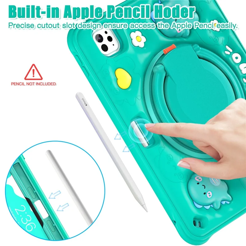 For iPad Pro 11 (2025) / 11 (2024) Case with Shoulder Strap Cartoon Dinosaur Kickstand PC+Silicone+TPU Tablet Cover