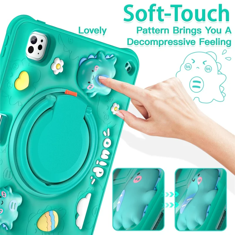 For iPad Pro 11 (2025) / 11 (2024) Case with Shoulder Strap Cartoon Dinosaur Kickstand PC+Silicone+TPU Tablet Cover