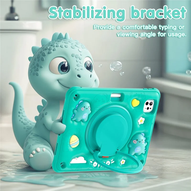 For iPad Pro 11 (2025) / 11 (2024) Case with Shoulder Strap Cartoon Dinosaur Kickstand PC+Silicone+TPU Tablet Cover