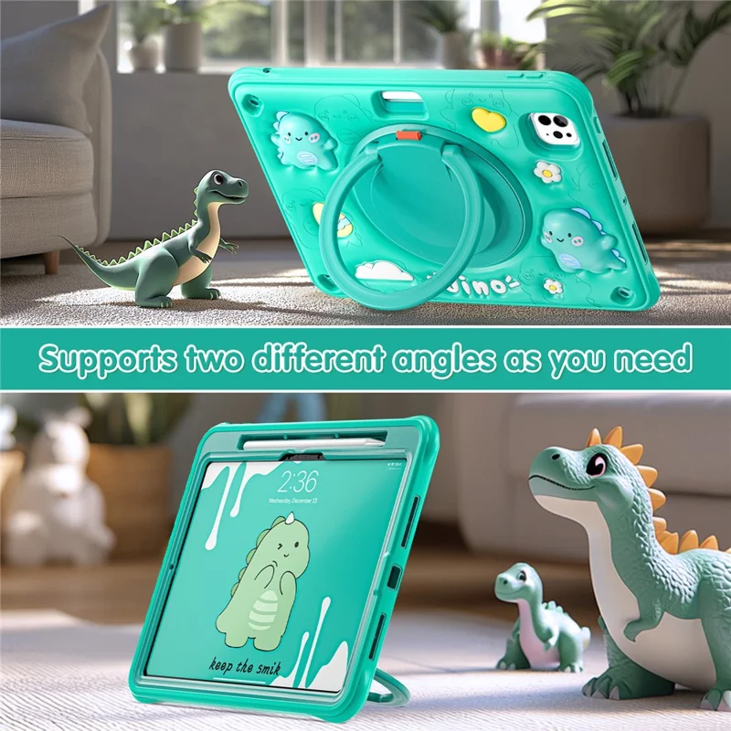 For iPad Pro 11 (2025) / 11 (2024) Case with Shoulder Strap Cartoon Dinosaur Kickstand PC+Silicone+TPU Tablet Cover
