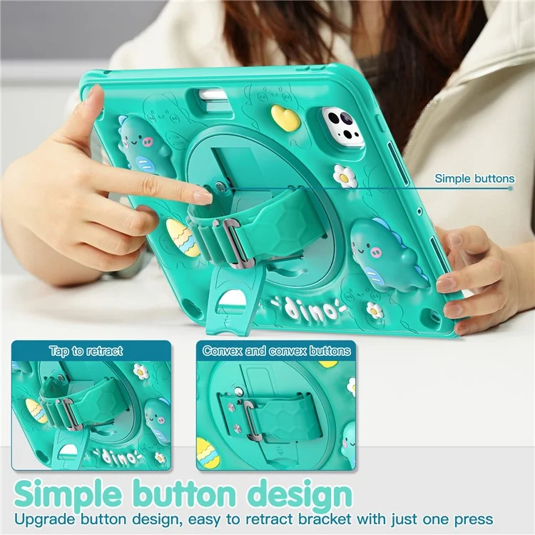 Für Ipad Pro 11 (2024) Fall Cartoon Dinosaurier Handgurt Kickstand Pc+silikon+tpu -abdeckung