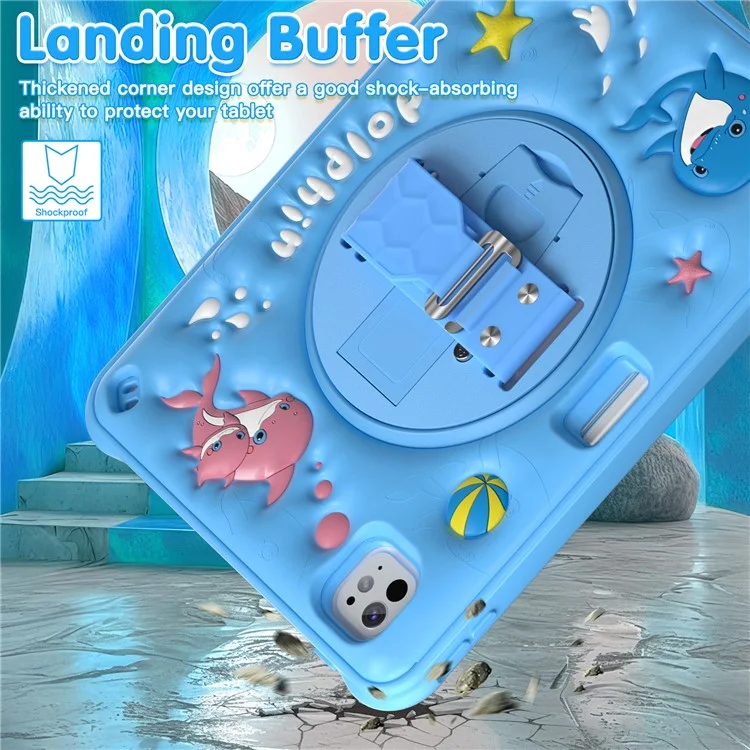For iPad Pro 11 (2024) Case with Shoulder Strap Kickstand PC+Silicone+TPU Cute Dolphin Cover