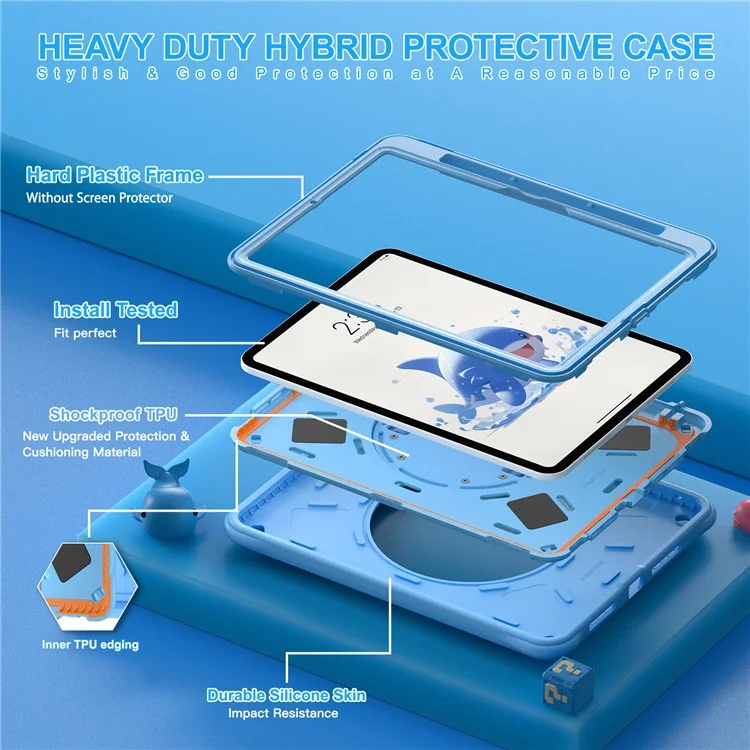 For iPad Pro 11 (2024) Case with Shoulder Strap Kickstand PC+Silicone+TPU Cute Dolphin Cover