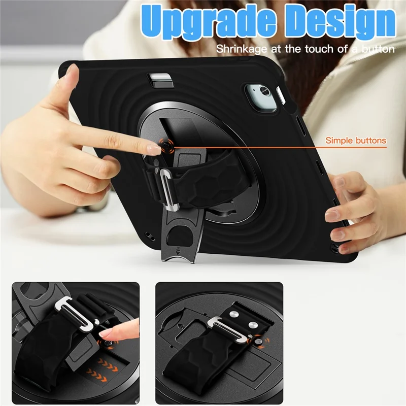 For iPad Air 13 (2025) / (2024) / Pro 12.9 (2022) / (2021) / (2020) / (2018) Case Kickstand TPU+PC+Silicone Tablet Cover - Black
