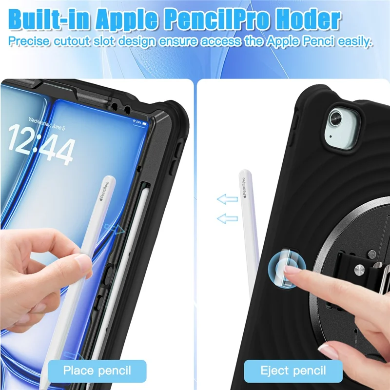 For iPad Air 13 (2025) / (2024) / Pro 12.9 (2022) / (2021) / (2020) / (2018) Case Kickstand TPU+PC+Silicone Tablet Cover - Black