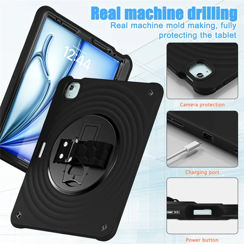 For iPad Air 13 (2025) / (2024) / Pro 12.9 (2022) / (2021) / (2020) / (2018) Case Kickstand TPU+PC+Silicone Tablet Cover - Black